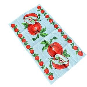 Vintage linen kitchen tea towel white & red apples motif cottage farmhouse decor